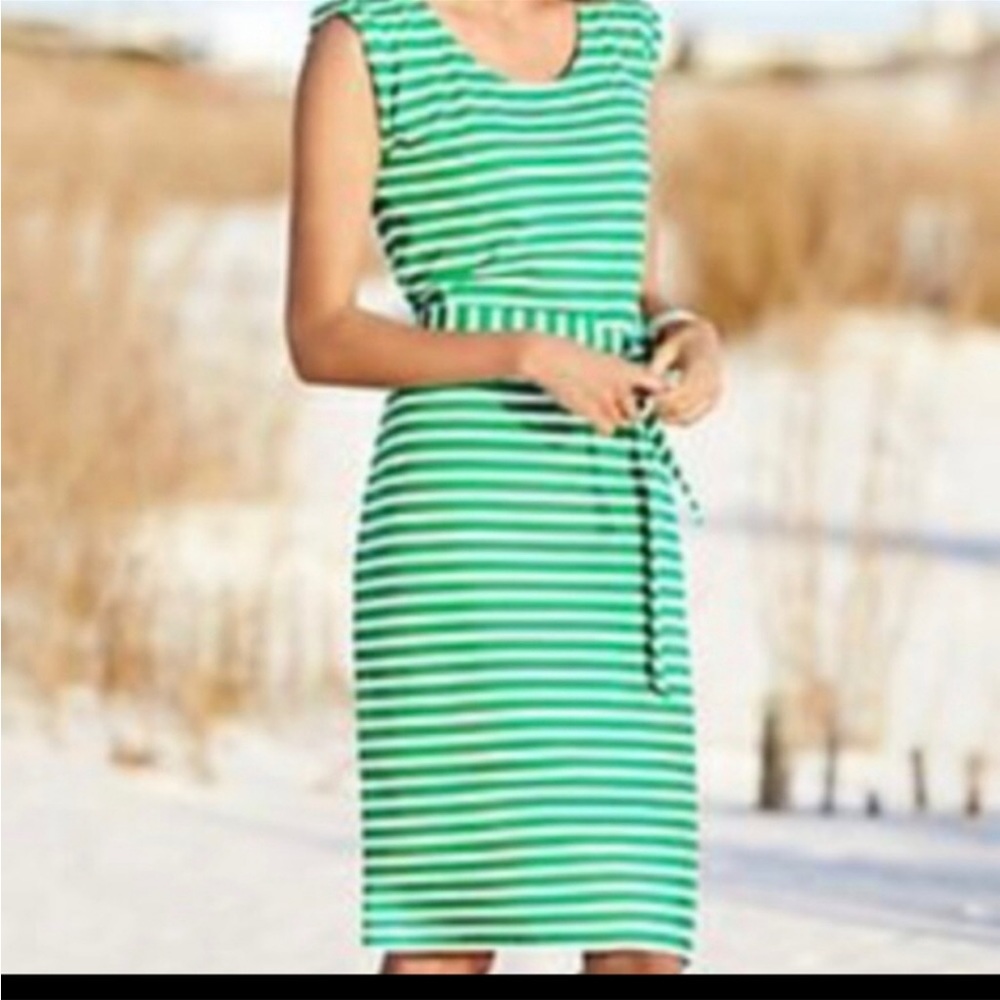 Talbots Women's Striped Knit Shirt Dress With Sash Belt